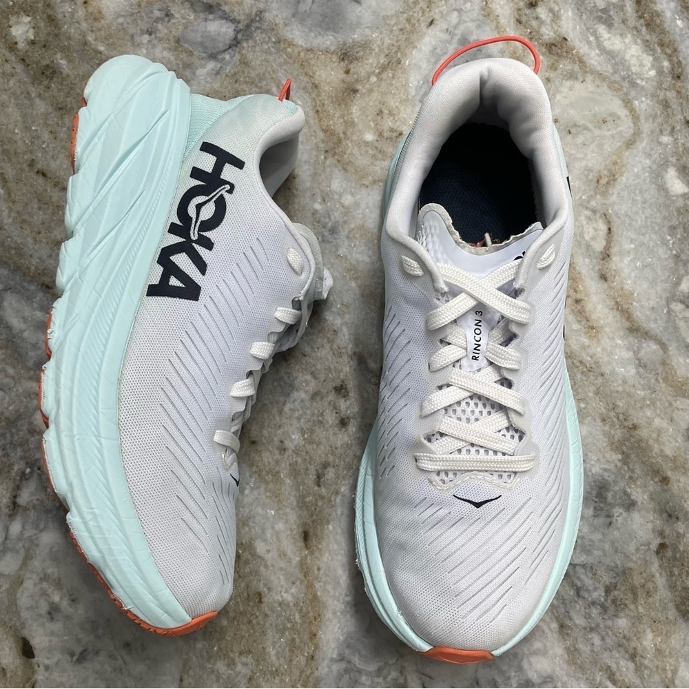Hoka One One Rincon 3 Mesh Running Shoes Women's Size 8 B White Blue Glass